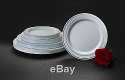 Party Essentials N367359 Divine Plastic Plates With Silver Rim, 10.25, White Wi