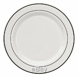 Party Essentials N367359 White Plastic Plates with Silver Rim, 10.25, White