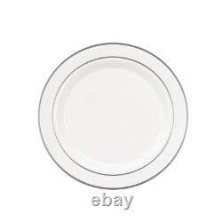 Party Essentials N507255 Divine Plastic Plates Silver Rim 9 White Silver Case