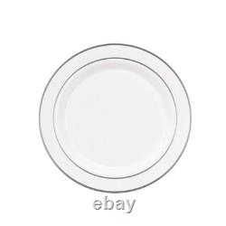 Party Essentials N507255 Divine Plastic Plates Silver Rim 9 White Silver Case
