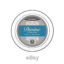 Party Essentials N742160 Divine White Plastic Plates with Silver Rim, 7.5, Pack