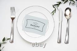 Performore Elegant 125Piece Disposable Dinnerware Set with Silver Rim Inclu