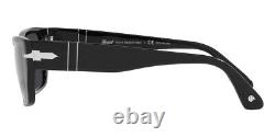 Persol Rectangle Shiny Black Shy Silver Polar Grey Sunglasses Po3268s 96/56 New