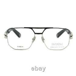 Philipp Plein Men Optical Square Black Silver Titanium Glasses VPP022M-0583 58mm