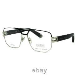 Philipp Plein Men Optical Square Black Silver Titanium Glasses VPP022M-0583 58mm