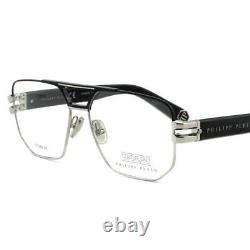 Philipp Plein Men Optical Square Black Silver Titanium Glasses VPP022M-0583 58mm