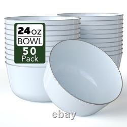 Plastic Bowls Disposable 24 Oz Set of 50 Sage Silver Rimmed Fancy Serving B