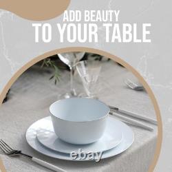 Plastic Bowls Disposable 24 Oz Set of 50 Sage Silver Rimmed Fancy Serving B