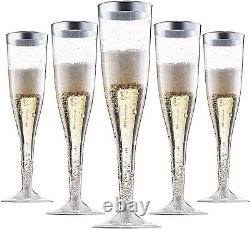 Plastic Champagne Flutes Disposable With Silver Rim Box Of 36 6.5 Oz Pack of 5