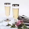 Plastic Silver Rimmed Clear Tall Champagne Glasses Cups Disposable Tableware