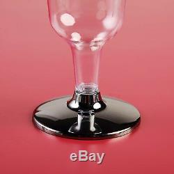 Plastic SILVER Rimmed CLEAR TALL Champagne GLASSES CUPS Disposable TABLEWARE