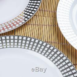 Plastic SILVER and GOLD Rimmed ROUND 7.5 PLATES Disposable TABLEWARE Wedding