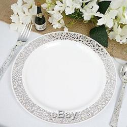 Plastic WHITE Silver Rim 10.25 PLATES Disposable Wedding Birthday Party Home