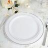 Plastic White Silver Rim 10 Plates Disposable Party Wedding Buffet Tableware