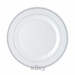Plastic WHITE Silver Rim 7.5 PLATES Disposable Party Wedding Catering SALE