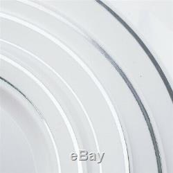 Plastic WHITE with Silver Rim 6 PLATES Disposable Party Wedding WHOLESALE