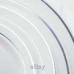Plastic WHITE with Silver Rim 7.5 PLATES Disposable Party Wedding WHOLESALE