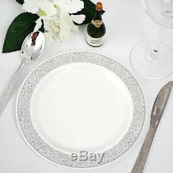 Plastic WHITE with Silver Rim 7.5 PLATES Disposable Wedding Party WHOLESALE