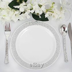 Plastic WHITE with Silver Rim 9 PLATES Disposable Party Wedding WHOLESALE