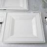 Plastic White 10.75 Square Plates With Silver Rim Disposable Wedding Tableware