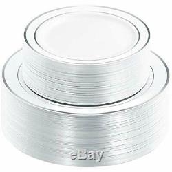 Plates 120PCS Silver Plastic Plates-Disposable With Rim- Wedding Party Including