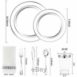 Plates 175PCS Silver Plastic With Disposable Silverware&Cups &Hand Rim 25