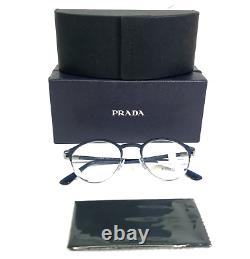 Prada Eyeglasses Frames VPR58Y 02N-1O1 Blue Silver Round Full Rim 48-20-145