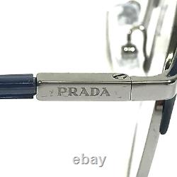 Prada Eyeglasses Frames VPR58Y 02N-1O1 Blue Silver Round Full Rim 48-20-145