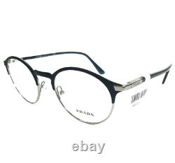 Prada Eyeglasses Frames VPR58Y 02N-1O1 Blue Silver Round Full Rim 48-20-145