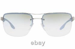 Prada Linea Rossa SPS60U QFP-723 Sunglasses Silver Rubber/Green Gradient Mirror