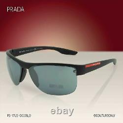 Prada Sport Men Sunglasses PS-17US-DG05L0 Semi-Rim Aviator Black Gray 3N