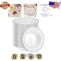 Premium 12oz Plastic Bowls with Silver Rim Perfect for Weddings & Parties