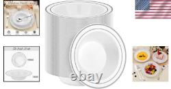 Premium 12oz Plastic Bowls with Silver Rim Perfect for Weddings & Parties