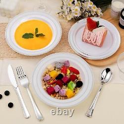 Premium 12oz Plastic Bowls with Silver Rim Perfect for Weddings & Parties