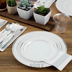 Premium Heavy-Duty Silver Rimmed Disposable Dinnerware Set for 100 Guests