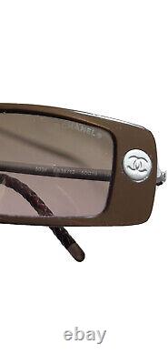 Rare Y2K Vintage Cyber Wrap Authentic CHANEL Brown And Silver Sunglasses