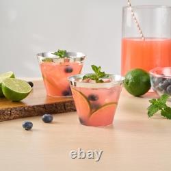 Restaurantware 9oz Clear Plastic Cups with Silver Rim 500 Pack Party Tumblers