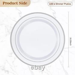 S Plastic Plate, 10.25 Inch Disposable Dinner Plate Party with 100PC Silver