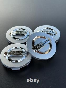 SET OF 4 NISSAN Silver/Chrome 59 mm/2.32-inch Wheel Rim Center Hub Caps