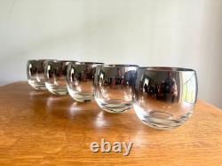 Set of 5 MCM Dorothy Thorpe Style Roly Poly Glasses Silver Faded Glasses