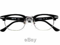 Shuron Eyeglasses Ronsir 5 3/4 Silver/Black Horn Rim Frame USA 5020 140