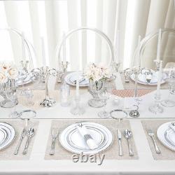 Silver 10 in Ceramic White and Rim Plastic Disposable Party Dinnerware Set for 5