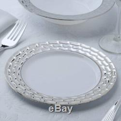 Silver Flared Rim Plastic 7.25 Round Plates Fancy Party Wedding Reception Table