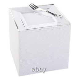 Silver Plastic Dessert Plates with Plastic Forks 6 100 Square Disposable A