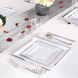 Silver Plastic Dessert Plates with Plastic Forks 6 100 Square Disposable A
