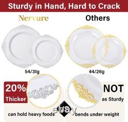 Silver Plastic Dinnerware White and Silver Disposable Plates for 50 Guests