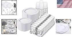 Silver Rim Disposable Plates 700pcs Complete Set for Weddings & Events