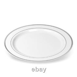 Silver Rimmed Plastic Dinner Plates (100 Pack) 10.25 Inch Heavyweight White Silver Rimmed Plastic Dinner Plates (100 Pack) 10.25 Inch Heavyweight White