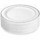 Silver Rimmed Plastic Dinner Plates (100 Pack) 10.25 Inch Heavyweight White Or