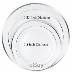 Stately Elegance Designs 200 Piece White and Silver Rimmed Plastic Plate Set